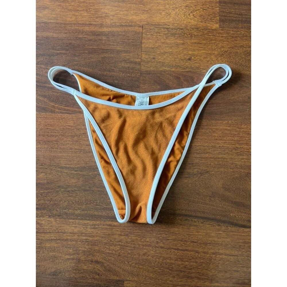 Forever 21 Mustard Yellow Bikini Bottom Large White Trim Contrast Swim